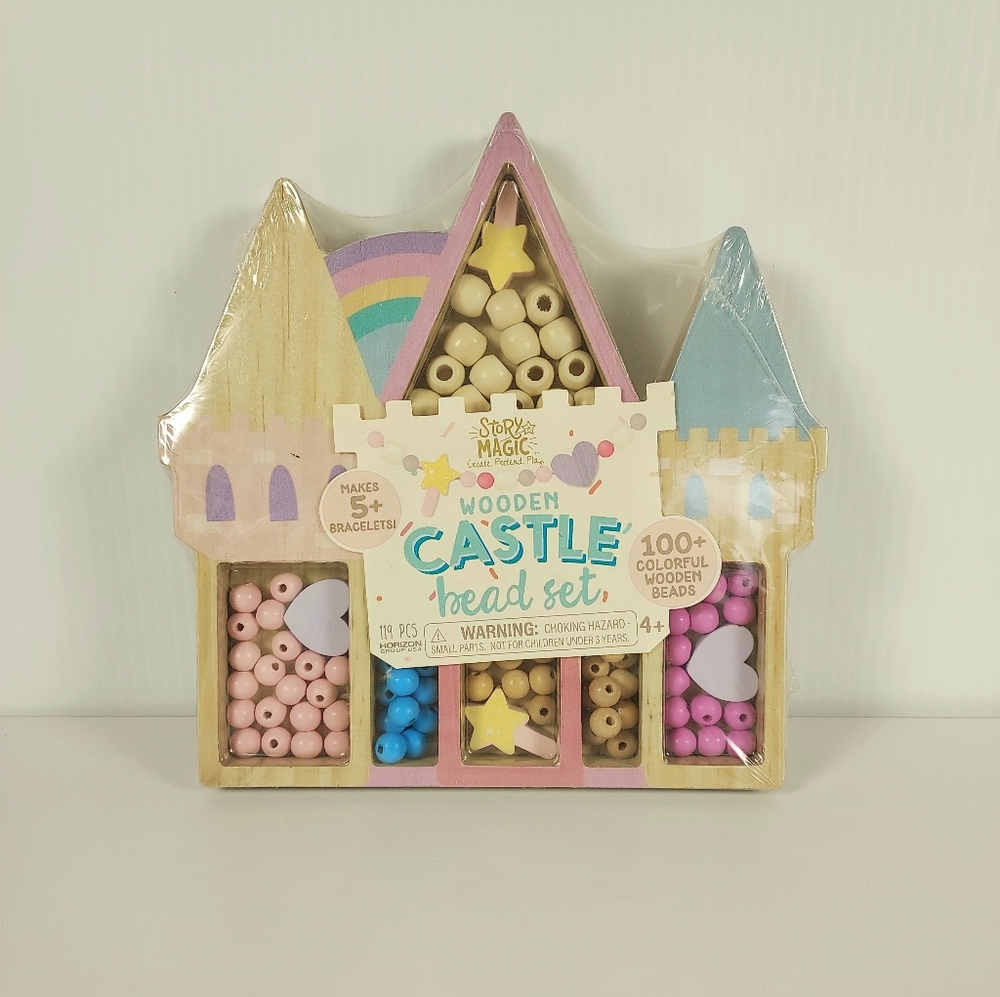 Castle Wooden Bead Set 100+ Pc Jewelry Making Kit Little Girls Kids Play Time